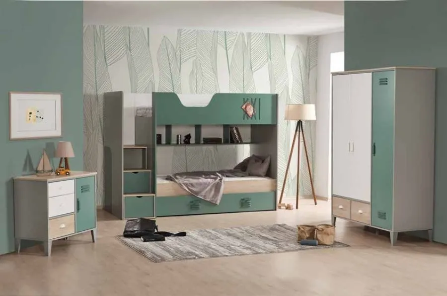 Lego Ahşap Yeşil Ranzalı Yavrulu Çocuk Odası